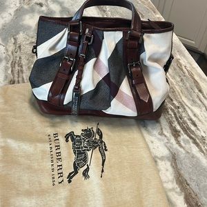Vintage Burberry satchel bag with shoulder trap and dust bag.